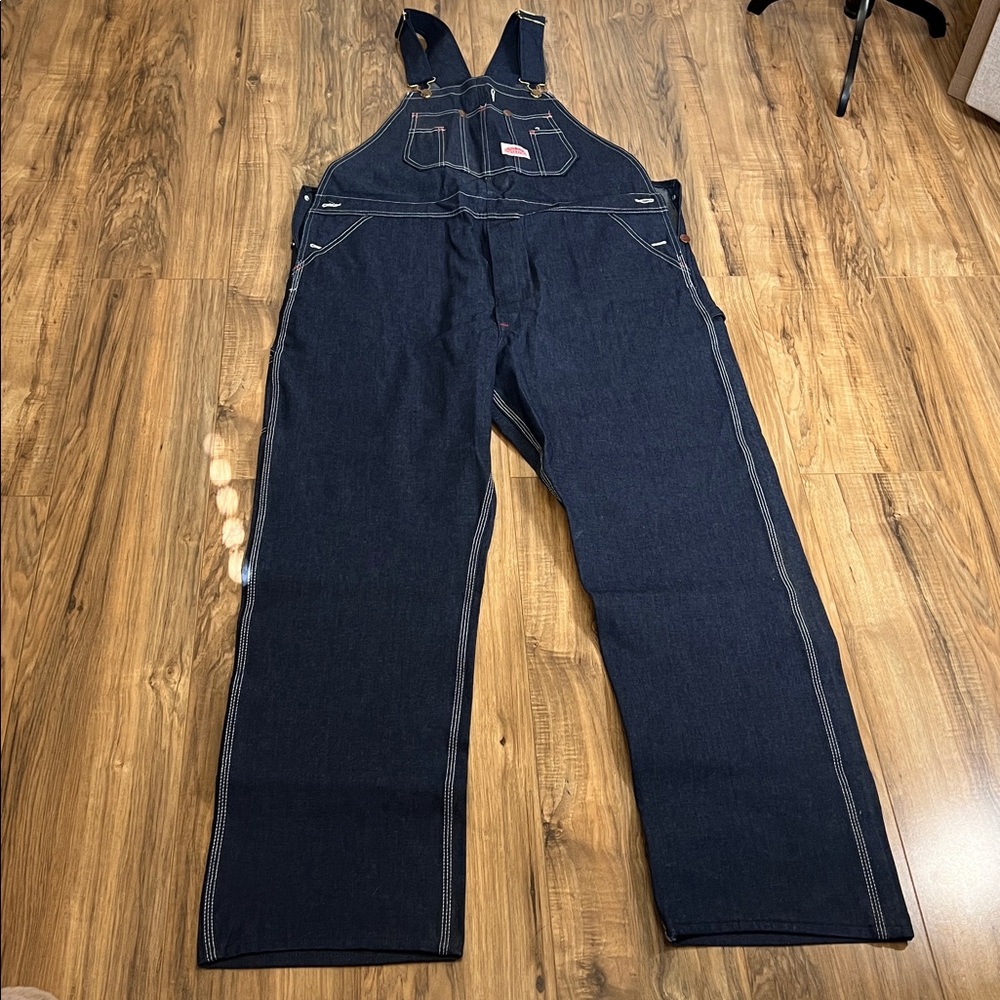 NWT Round House Denim Bib Overalls Men Blue Denim Farmer Ranch Cowboy  Sz 42x33 - Picture 2 of 8